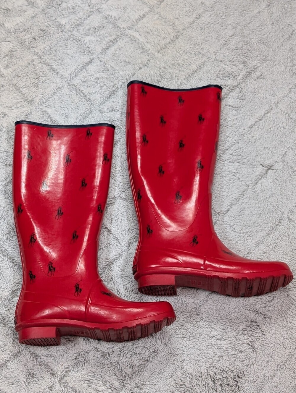 Polo Ralph Lauren Boots Womens 9BRed Navy Perla RL Logo Rubber Rain Wellies